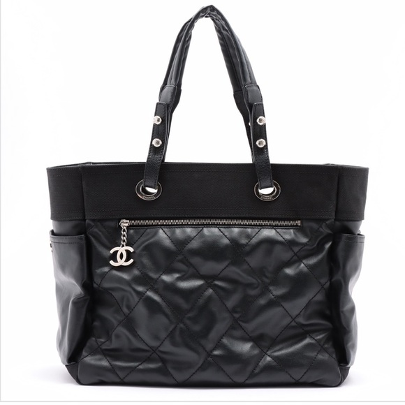 CHANEL Handbags - Chanel Paris Biarritz GM Coating canvas Tote bag Black Silver Metal fittings